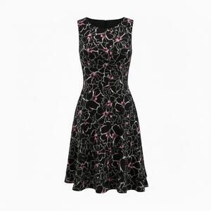 White House Black Market Floral Fit Flare Dress Black Pink Sleeveless 6